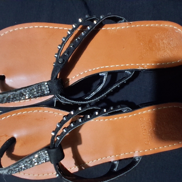 Vince Camuto Black Braided Sandals with Metallic Accents - Picture 3 of 7